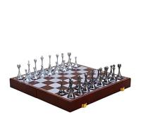 Juego de Mesa Juego de ajedrez magnético de Viaje, Grande, de Metal, de Lujo, de aleación Retro, for Adultos, portátil, con Caja de Almacenamiento, Plegable. ajedrez(Silver+Black)