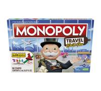 Juego de mesa Monopoly World Tour de Hasbro Gaming con sellos de fichas y tablero de borrado en seco para una noche de juegos en familia.