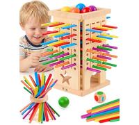Juego de Mesa Montessori para Niños 3 4 5 6 Años, Juego Educativo de Madera con Palitos de Colores, Dado y Bolas, Juguete de Habilidad Motora Fina, Regalo Ideal para Niños y Niñas