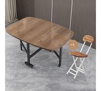Juego de mesa plegable de cocina que ahorra espacio, mesa de comedor para 4 personas, con 4 sillas, diseño de hojas colgantes móviles, ruedas de 360°, color marrón claro (100 x 60 cm)