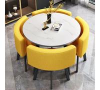 Juego de mesa redonda amarilla de 80 cm, mesa de negociación con 4 sillas de lino de algodón, ideal para oficina, recepción, sala de reuniones, club y espacios de reunión.