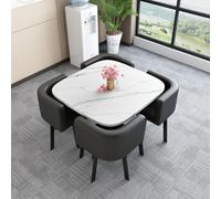 Juego de mesa redonda de comedor de 5 piezas, incluye 1 mesa redonda y 4 sillas, ideal para comedor, cocina o conferencias, diseño compacto de 75 x 75 cm, diseño moderno y elegante