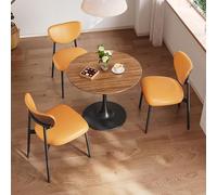Juego de mesa redonda de comedor y centro con sillas de cuero, muebles elegantes para sala de estar, ideal para relajación y conversaciones, perfecto para reuniones familiares