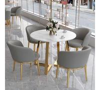 Juego de mesa redonda de comedor y recepción, escritorio gris claro de 80 cm con 4 sillas de piel sintética para oficina, sala de estar, club