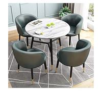 Juego de mesa redonda de conferencias con 4 sillas, 90 cm, color negro y gris oscuro, diseño moderno para pequeñas reuniones de oficina, comedor de cocina y espacios de negociación, muebles que