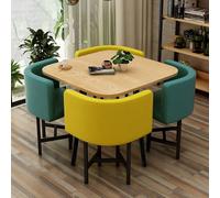 Juego de mesa redonda de conferencias con 4 sillas de cuero, muebles de comedor de 5 piezas para espacios pequeños, cocina y apartamento, elegante colección de sillas y mesas redondas de piel