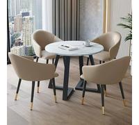 Juego de mesa redonda de mármol de 5 piezas con sillas traseras de poliuretano para oficina y salas de recepción, perfecto para salas de conferencias pequeñas, mesa de 31.5 pulgadas, elegante y