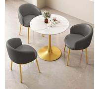 Juego de mesa redonda de recepción de oficina, color gris oscuro, mesa compacta y silla para espacios pequeños, ideal para áreas de negociación y recepción, diseño que ahorra espacio