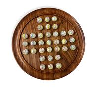 Juego de mesa solitario de madera de 30 cm de diámetro con canicas blancas panamericanas de cristal con remolinos multicolores, juego solitario clásico de madera, juego de mesa de estrategia, juego de