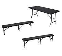 Juego de mesa y 2 bancos plegables de plástico resistente y estable con aspecto de ratán