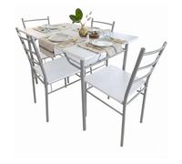 Juego de mesa y 4 sillas cocina, conjunto de cocina comedor, melamina color blanco y gris
