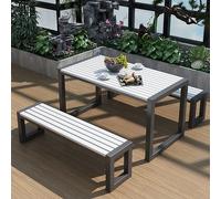Juego de mesa y banco de picnic al aire libre, juego de comedor duradero para 4-6 personas, perfecto para jardín, patio trasero y reuniones junto a la piscina