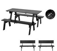 Juego de mesa y banco de picnic convertible de madera para 6, muebles de comedor al aire libre para patio, porche, patio y jardín