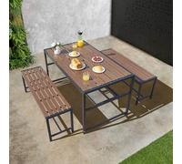 Juego de mesa y banco de picnic para exteriores de 3 pieza,juego de comedor para patio de 4 a 6 personas,juego de muebles de jardín de 3 piezas con espacio para sombrilla y estante de almacenamiento