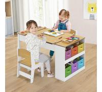 Juego de Mesa y Caballete para Niños con Sillas, Multifuncional: Juegos Educativos Infantiles, ¡Estudio Actividades Dibujo Almacenamiento! Levantable, 6 Copas Pintura & 6 Contenedores