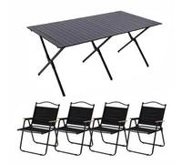 Juego de mesa y silla de camping plegable portátil, mesa de picnic ligera y enrollable de acero al carbono con sillas plegables para césped y bolsa de transporte para aventuras al aire libre