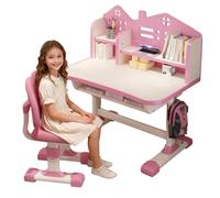 Juego de mesa y silla de estudio para niños, escritorio de arte ajustable para dormitorio, mesa de estudio con gran tablero de escritura y cajón (rosa-3)