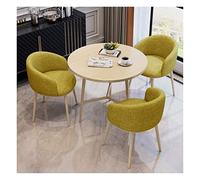 Juego de mesa y silla de madera de 4 piezas, simple, casual, oficina, recepción, 80 cm, mesa redonda, balcón, patio, bar (color: azul) (amarillo)
