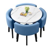 Juego de mesa y silla de negociación de recepción de 5 piezas, mesa de comedor azul para sala de conferencias de negocios, sala de estar, cocina, oficina, salón de belleza (90 cm)