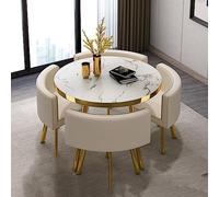 Juego de mesa y silla de oficina, mesa de comedor redonda de madera maciza con asientos de cuero, juego de muebles de 5 piezas para sala de estar, cocina, recepción