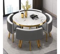 Juego de mesa y silla de oficina, mesa de comedor redonda de madera maciza con asientos de cuero, juego de muebles de 5 piezas para sala de estar, cocina, recepción