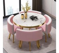 Juego de mesa y silla de oficina, mesa de comedor redonda de madera maciza con asientos de cuero, juego de muebles de 5 piezas para sala de estar, cocina, recepción
