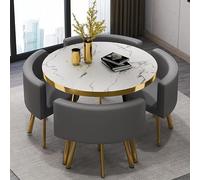 Juego de mesa y silla de oficina, mesa de comedor redonda de madera maciza con asientos de cuero, juego de muebles de 5 piezas para sala de estar, cocina, recepción