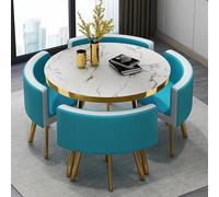 Juego de mesa y silla de oficina, mesa de comedor redonda de madera maciza con asientos de cuero, juego de muebles de 5 piezas para sala de estar, cocina, recepción