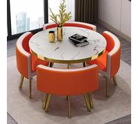 Juego de mesa y silla de oficina, mesa de comedor redonda de madera maciza con asientos de cuero, juego de muebles de 5 piezas para sala de estar, cocina, recepción