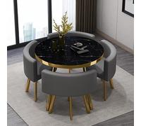 Juego de mesa y silla de oficina, mesa de comedor redonda de madera maciza con asientos de cuero, juego de muebles de 5 piezas para sala de estar, cocina, recepción