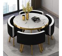 Juego de mesa y silla de oficina, mesa de comedor redonda de madera maciza con asientos de cuero, juego de muebles de 5 piezas para sala de estar, cocina, recepción