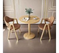 Juego de mesa y silla de oficina moderno de mediados de siglo para 2, mesa de comedor pequeña redonda con patas de metal, cafetería Slish y mesa de ocio Beau Salon (marrón + madera)