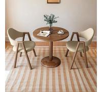 Juego de mesa y silla de oficina moderno de mediados de siglo para 2 personas, mesa de comedor redonda con patas de metal, pequeña mesa casual amarilla y nogal para cafeterías y salones de belleza
