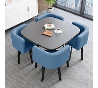Juego de mesa y silla de oficina para 4 personas, escritorio de comedor de café para recepción de negociación pequeña, color azul