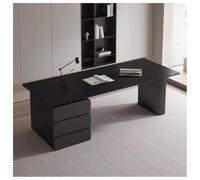 Juego de mesa y silla minimalista moderno, escritorios de oficina de piedra sinterizada de primera calidad, cómoda silla giratoria, for oficinas, estudios y espacios pequeños, negro clásico(180cm)