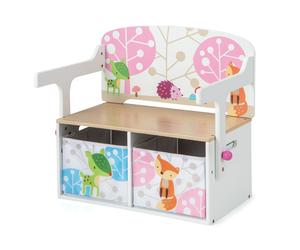 Juego de mesa y silla para niños, de actividades convertible con 2 contenedores de tela extraíbles, de almacenamiento de juguetes convertible de madera para y dormitorio, conversión sin herramientas