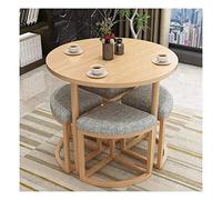 Juego de mesa y silla para sala de estar, mesa de comedor redonda de madera simple y nórdica para el hogar, sala de estar, estudio, dormitorio, exhibición, 1 mesa y 4 sillas (color: marrón) (gris