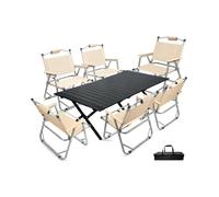 Juego de mesa y silla plegable de camping - Comedor portátil al aire libre para barbacoas y fiestas en el jardín, incluye 6 sillas para uso en interiores y exteriores
