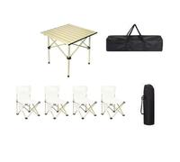 Juego de mesa y sillas de camping plegables portátiles ligeras y compactas con bolsa de transporte de alta capacidad de carga para picnics y actividades al aire libre (tamaño: 53 cm, color: caqui + 4