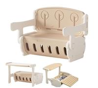 Juego de Mesa y Sillas de Madera para Niños, Banco de Almacenamiento Multifuncional para Niños, Caja de Almacenamiento de Juguetes Convertible con Bisagra de Seguridad Writing Desk