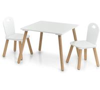 Juego de Mesa y sillas para niños - Juego de Mesa y sillas para Dormitorio con 2 sillas, de Madera 55 x 55 x 43,5 cm, 28 x 28 x 50 cm, Blanco y Beige