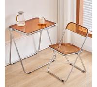 Juego de mesa y sillas plegables de acrílico, mesa compacta para aperitivos con bandeja de TV para el hogar, oficina y uso al aire libre, color marrón, escritorio plegable y silla