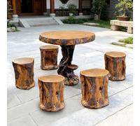 Juego de mesa y taburetes de resina para patio, mesa redonda rústica para exteriores con estante lateral integrado, juego de muebles de jardín resistentes a la intemperie para patio, balcón, terraza