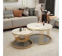 Juego de mesas de centro modernas, 2 mesas redondas apilables con estante de almacenamiento, tablero de pizarra y estructura de metal resistente, ideal para espacios pequeños y salas de esta