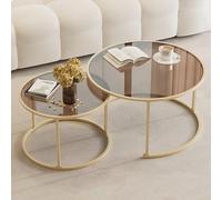 Juego de mesas de centro modernas con tapa de vidrio templado y marco de metal resistente, elegantes mesas auxiliares apilables para sofá para sala de estar, muebles que ahorran espacio, 2 mesas redon