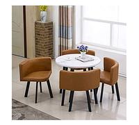 Juego de mesas y sillas de recepción de oficina, mesa de comedor y sillas modernas de 80 cm, mesa redonda de madera maciza, hotel, sala de reuniones, salón, silla de cuero vintage, para el hogar, sala