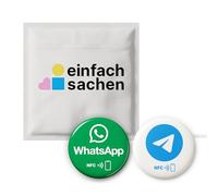 Juego de mezcla: 1 x Whatsapp y 1 x Telegram NFC - Autoprogramable - Comunicación sin contacto con el cliente - Pegatinas de mensajería para proveedores de servicios, eventos, estudios - Ø 3 cm