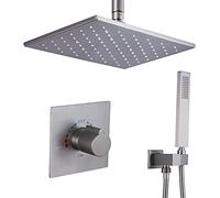 Juego de mezclador de ducha para baño, sistema de ducha LED, juego de grifo de ducha de 12 x 8 pulgadas, juego combinado de ducha de lluvia de una sola manija, kit de moldura de ducha y bañera