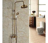 Juego de mezclador termostático de ducha con cabezal de ducha de lluvia, latón antiguo, estilo retro, columna de ducha