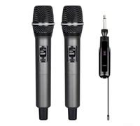 Juego de micrófono inalámbrico de mano dual, micrófonos dinámicos de 2.4 G con receptor recargable, batería de larga duración, sonido claro para karaoke, canto, reuniones (un arrastre uno)